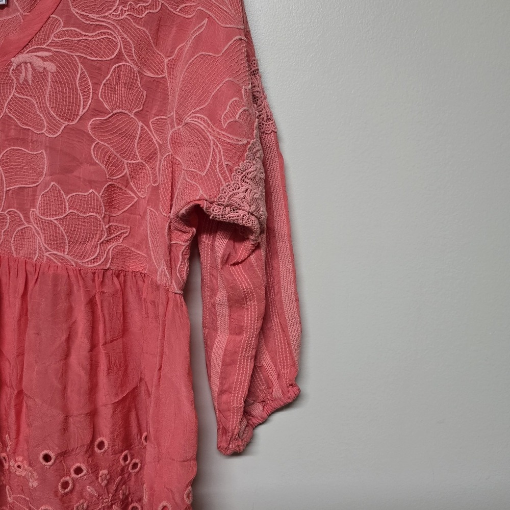 Johnny Was Gracie Latitude Blouse Pink Embroidered Lace Eyelet Crochet Sz S Boho - Picture 2 of 7